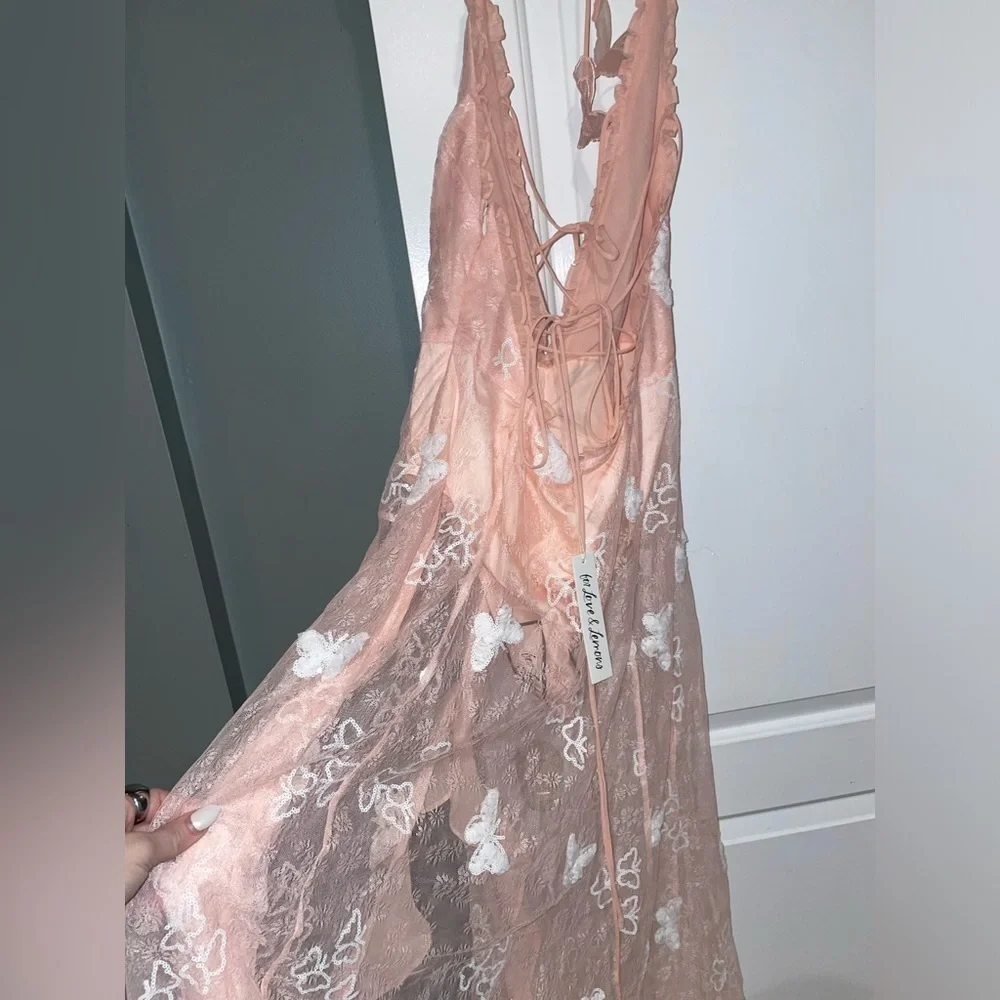 New! For Love & Lemons Beckett Lace Sheer Butterfly Sequin Bodysuit Maxi Dress M - Picture 14 of 16